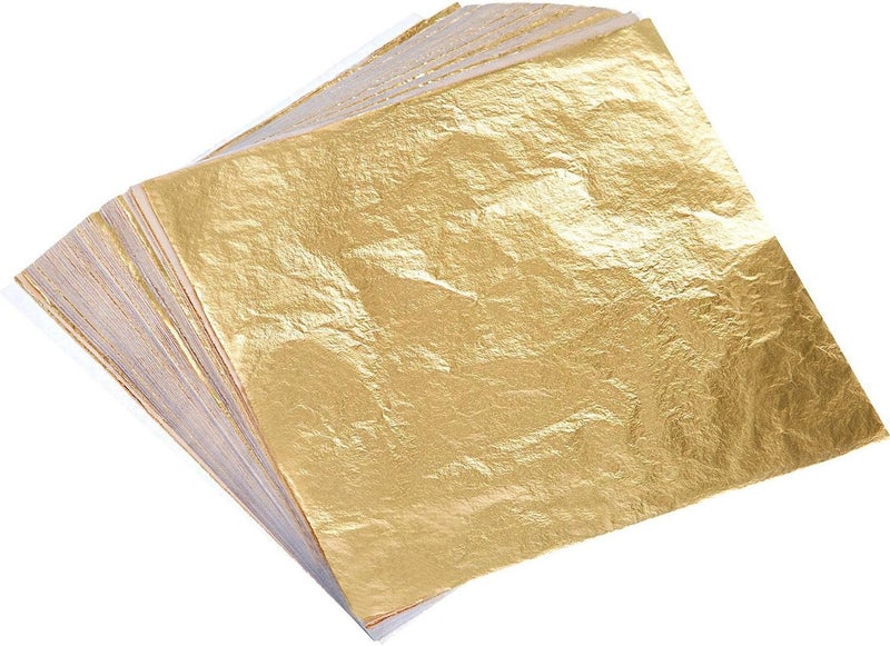 Bememo 200 Pcs Gold Leaf Sheets Imitation Gold Foil Paper Sheets for Arts, Gilding Crafting, Painting, Picture Frames, Projects, Furniture Decoration, 5.5" x 5.5" - Image 1